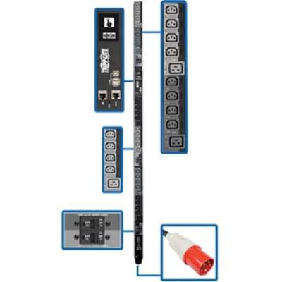 3-фазный PDU Tripp Lite, переключаемый, 27,7 кВт, 220/230 В, 24 C13, 6 C19, 63 A IEC309