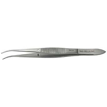 Dissecting forceps, curved with serrated tips, chrome steel
