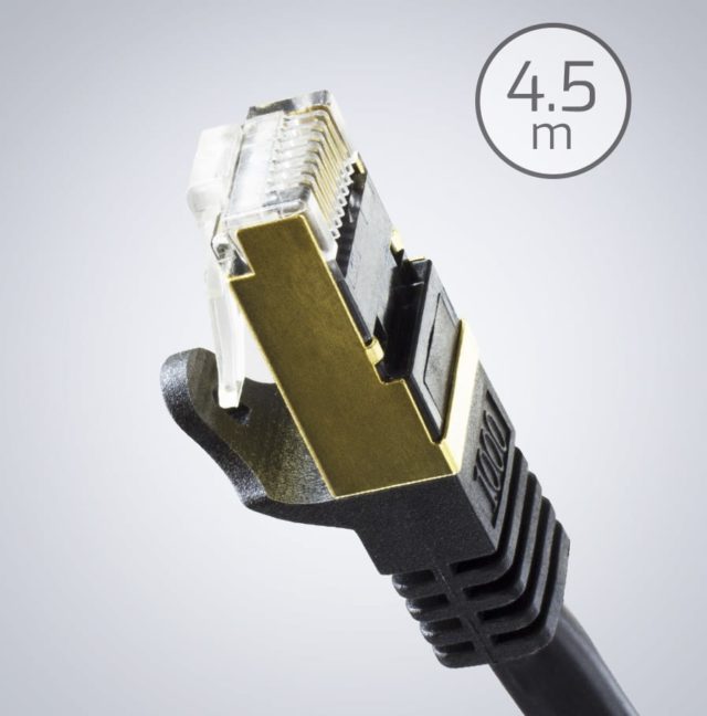 Соединительный кабель Ethernet Cat6a STP 4,5 м, черный, без зацеплений
