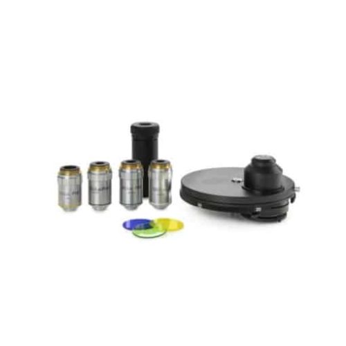 Euromex Zernike phase contrast kit with E-plan EPLPHi 10/20/S40x and S100x oil phase contrast IOS infinity corrected objectives, Zernike rotating condenser, telescope and green filter