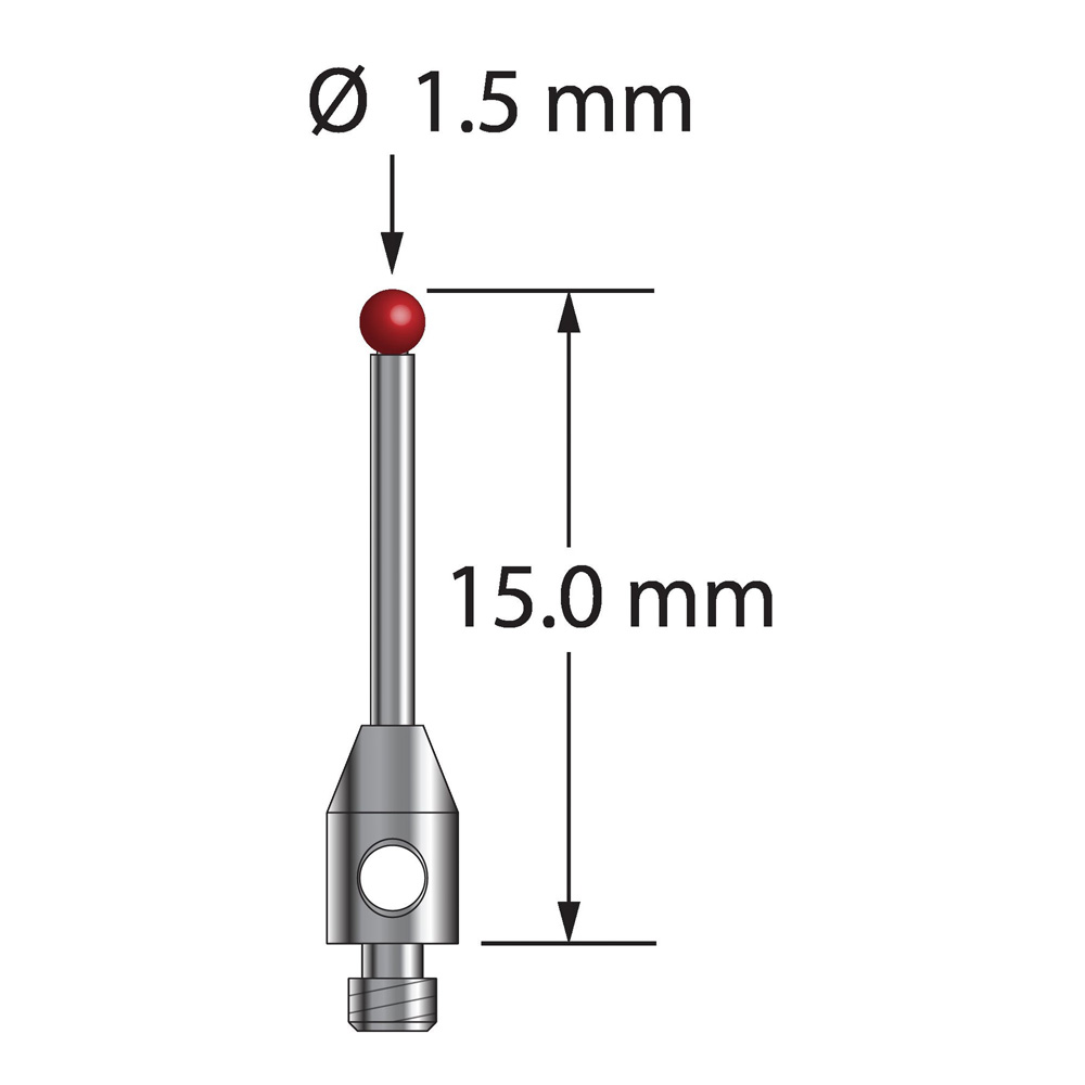 Q-Mark TM2-1515 M2 1,5 мм с рубиновым наконечником, цилиндрический стилус, L 15,0 мм, EWL 10 мм