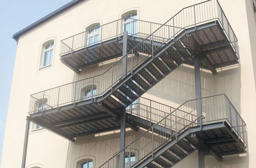 Straight staircase metalwith security barsfirefighting