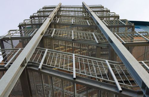 Straight staircase steelbuilding sitewith security bars