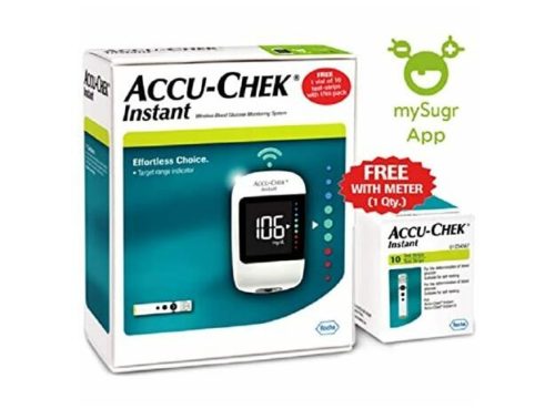 Accu-Chek Instant glucometer with 10 test strips FREE (White)