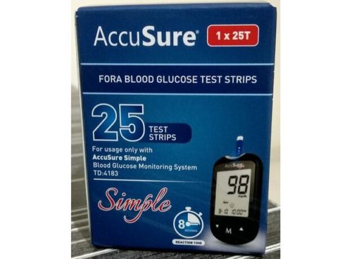 AccuSure Simple Blood Glucose Test Strip - 25 Strips