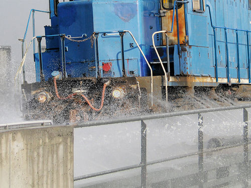 Railway vehicle washing system water