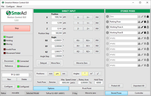 Interface software GUI3D motionpositioning