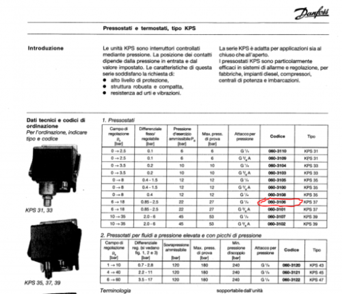 DANFOSS — Код KPS37 060-310666 — Реле давления