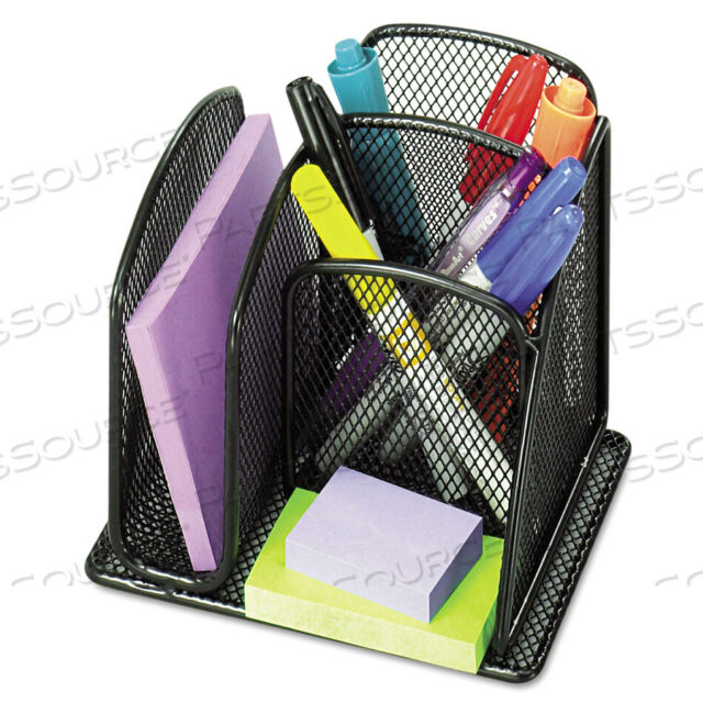 OEM#: 3250BLONYX MESH MINI ORGANIZER, 3 COMPARTMENTS, STEEL, 6 X 5.25 X 5.25, BLACK by Safco
