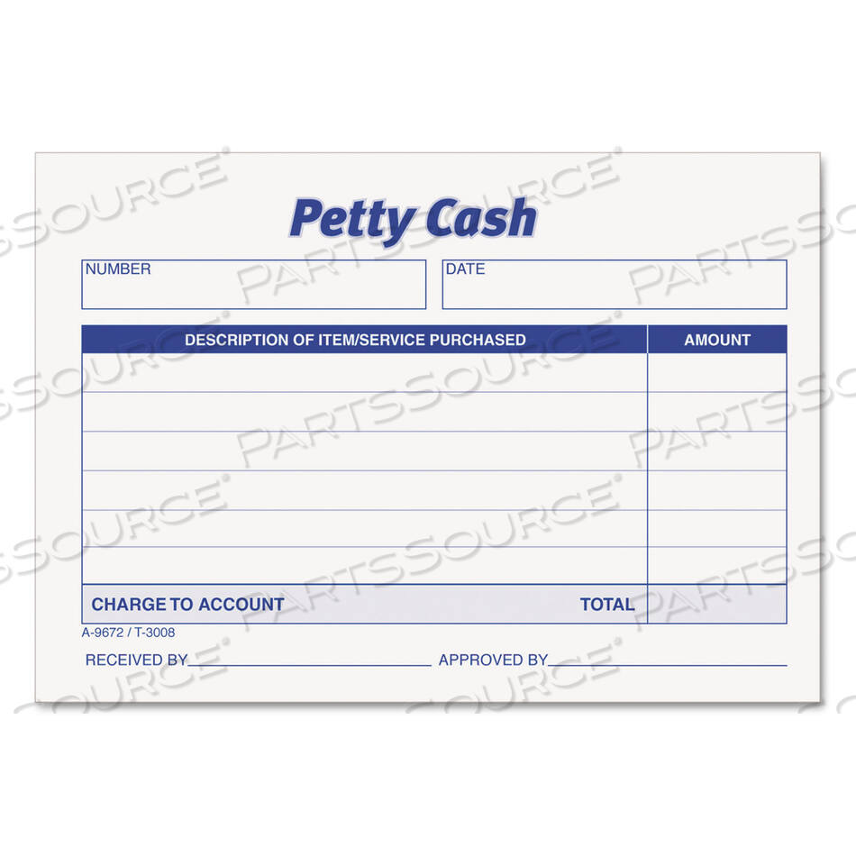 OEM#: 3008PETTY CASH SLIPS, ONE-PART (NO COPIES), 5 X 3.5, 50 FORMS/PAD, 12 PADS/PACK by Tops