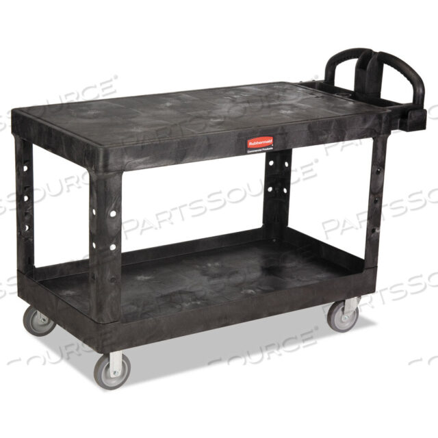 OEM#: FG454500BLAPLASTIC FLAT TOP UTILITY CART, 2 SHELF, 54LX25W, 5 CASTERS, BLACK by Rubbermaid Medical Division