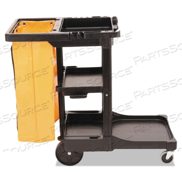 OEM#: FG617388BLAMULTI-SHELF CLEANING CART, PLASTIC, 4 SHELVES, 1 BIN, 20 X 45 X 38.25, BLACK by Rubbermaid Medical Division
