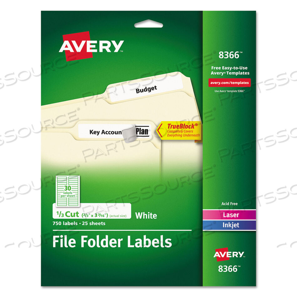 OEM#: 8366PERMANENT TRUEBLOCK FILE FOLDER LABELS WITH SURE FEED TECHNOLOGY, 0.66 X 3.44, WHITE, 30/SHEET, 25 SHEETS/PACK by Avery