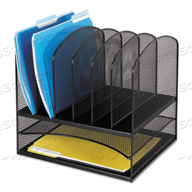 OEM#: 3255BLONYX MESH DESK ORGANIZER WITH TWO HORIZONTAL AND SIX UPRIGHT SECTIONS, LETTER SIZE FILES, 13.25 X 11.5 X 13, BLACK by Safco