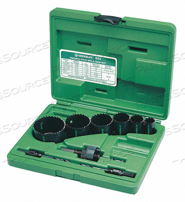 OEM#: 830ELECTRICIANS HOLE SAW KIT 6 SIZE BI-METAL, VARIABLE PITCH by Greenlee