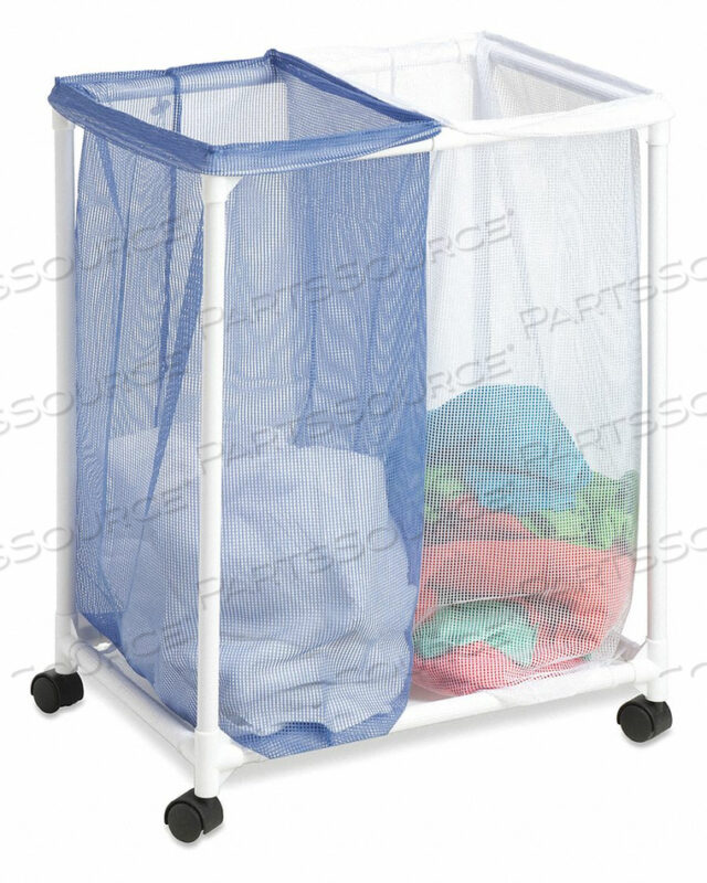2-BAG MESH ROLLING HAMPER, WHITE/BLUE