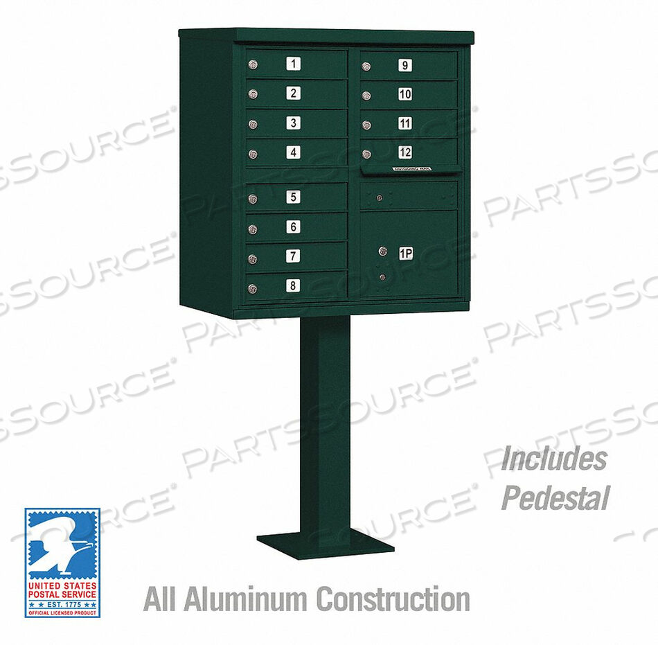 OEM#: 3312GRN-UCLUSTER BOX UNIT, 12 A SIZE DOORS, TYPE II, GREEN, USPS ACCESS by Salsbury Industries
