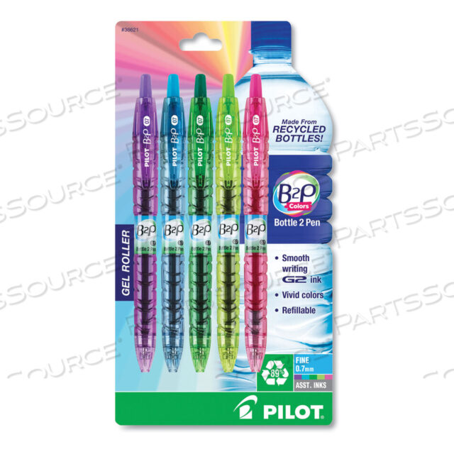 OEM#: 36621B2P BOTTLE-2-PEN RECYCLED GEL PEN, RETRACTABLE, FINE 0.7 MM, ASSORTED INK AND BARREL COLORS, 5/PACK by Pilot