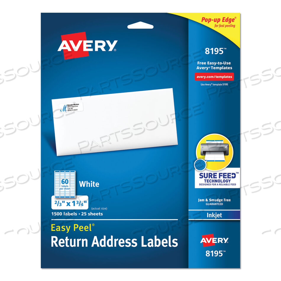 OEM#: 8195EASY PEEL WHITE ADDRESS LABELS W/ SURE FEED TECHNOLOGY, INKJET PRINTERS, 0.66 X 1.75, WHITE, 60/SHEET, 25 SHEETS/PACK by Avery