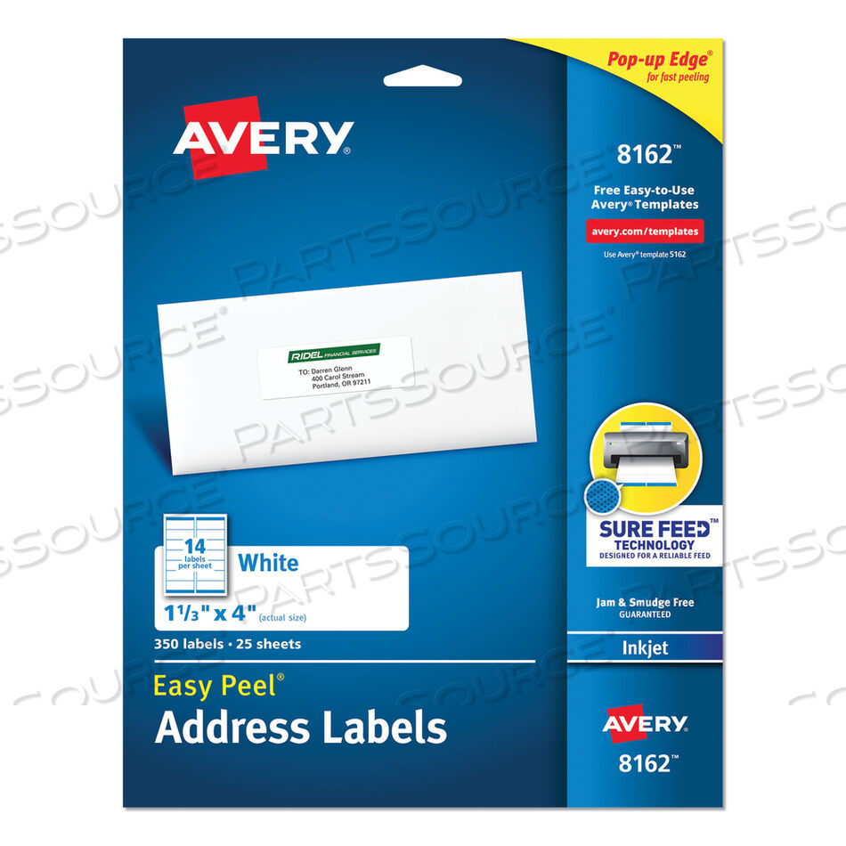 OEM#: 8162EASY PEEL WHITE ADDRESS LABELS W/ SURE FEED TECHNOLOGY, INKJET PRINTERS, 1.33 X 4, WHITE, 14/SHEET, 25 SHEETS/PACK by Avery