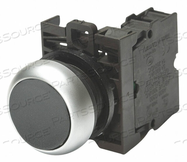 OEM#: M22-D-S-K10SWITCH, PUSH-BUTTON, FLUSH/MOMENTARY, 22.5MM, SILVER, BLACK, 1-NO by Eaton