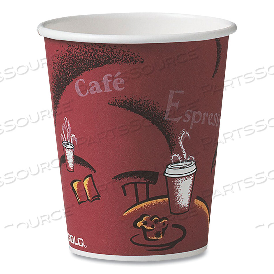 OEM#: 370SI-0041PAPER HOT DRINK CUPS IN BISTRO DESIGN, 10 OZ, MAROON, 1,000/CARTON by Solo
