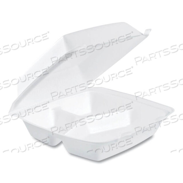 OEM#: 85HT3RFOAM HINGED LID CONTAINERS, 3-COMPARTMENT, 8.38 X 7.78 X 3.25, 200/CARTON by Dart Container Corporation