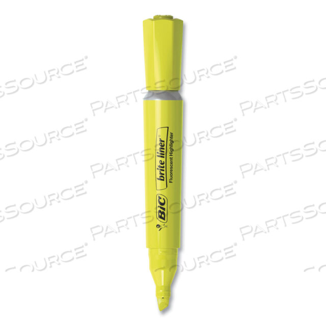 OEM#: BLMG11-YWBRITE LINER TANK-STYLE HIGHLIGHTER, FLUORESCENT YELLOW INK, CHISEL TIP, YELLOW/BLACK BARREL, DOZEN by BIC
