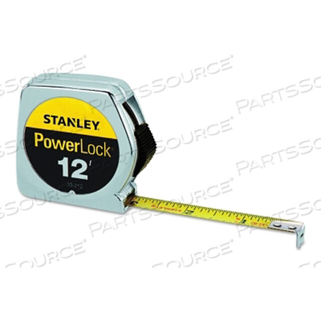 OEM#: 33-212POWERLOCK TAPE RULES 1/2 IN WIDE BLADE, 12 FT X 1/2 IN, INCH, SINGLE SIDED, SILVER/YELLOW by Stanley