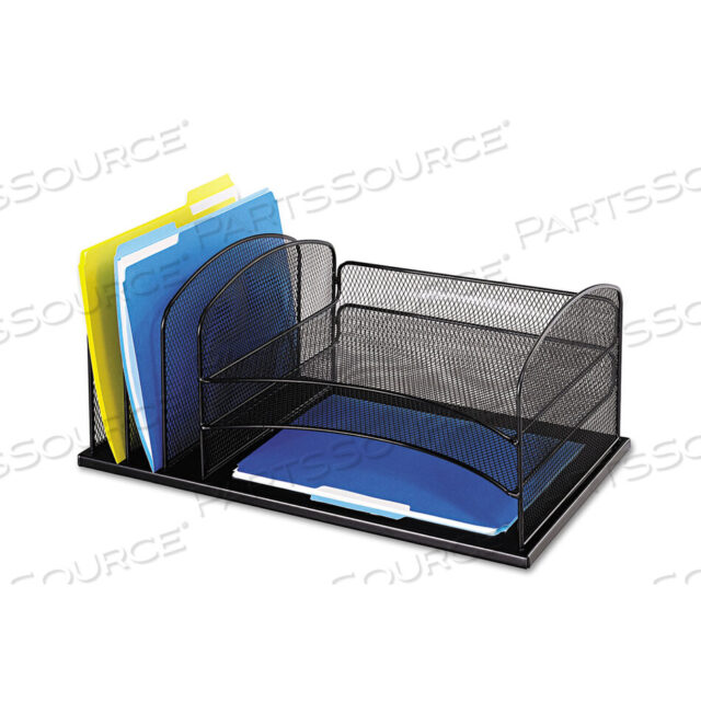 OEM#: 3254BLONYX DESK ORGANIZER WITH THREE HORIZONTAL AND THREE UPRIGHT SECTIONS, LETTER SIZE FILES, 19.5 X 11.5 X 8.25, BLACK by Safco