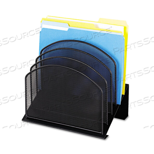 OEM#: 3257BLONYX MESH DESK ORGANIZER WITH TIERED SECTIONS, 5 SECTIONS, LETTER TO LEGAL SIZE FILES, 11.25 X 7.25 X 12, BLACK by Safco