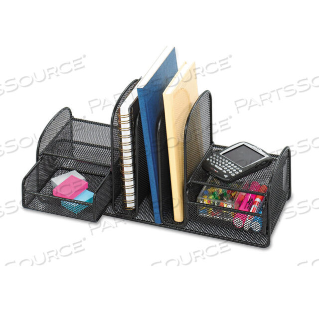 OEM#: 3263BLONYX MESH DESK ORGANIZER, THREE SECTIONS/TWO BASKETS, STEEL MESH, 17 X 6.75 X 7.75, BLACK by Safco
