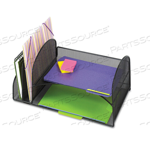 OEM#: 3264BLONYX MESH DESK ORGANIZER, TWO VERTICAL/TWO HORIZONTAL SECTIONS, STEEL MESH, 17 X 10.75 X 7.75, BLACK by Safco