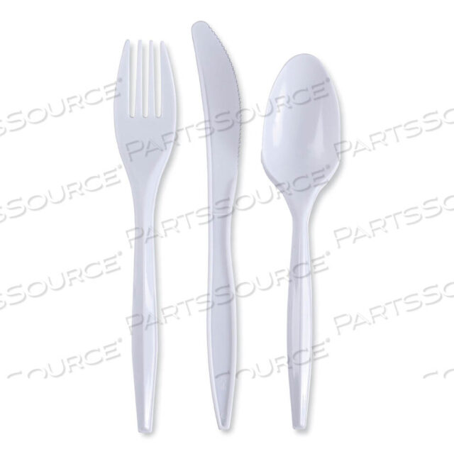 OEM#: BWK COMBOKITTHREE-PIECE CUTLERY KIT, FORK/KNIFE/TEASPOON, POLYPROPYLENE, WHITE, 250/CARTON by Boardwalk