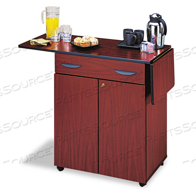 OEM#: 8962MHHOSPITALITY CART WITH DROP LEAVES, ENGINEERED WOOD, 3 SHELVES, 1 DRAWER, 32.5 TO 56.25 X 20.5 X 38.75, MAHOGANY by Safco