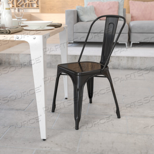 OEM#: CH-31230-BK-GGPERRY COMMERCIAL GRADE BLACK METAL INDOOR-OUTDOOR STACKABLE CHAIR by Flash Furniture