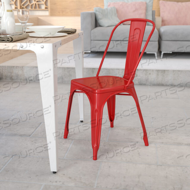OEM#: CH-31230-RED-GGPERRY COMMERCIAL GRADE RED METAL INDOOR-OUTDOOR STACKABLE CHAIR by Flash Furniture