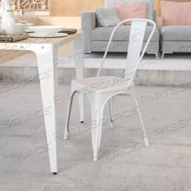 OEM#: CH-31230-WH-GGPERRY COMMERCIAL GRADE WHITE METAL INDOOR-OUTDOOR STACKABLE CHAIR by Flash Furniture
