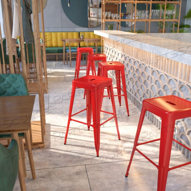 OEM#: CH-31320-30-RED-GGKAI COMMERCIAL GRADE 30 HIGH BACKLESS RED METAL INDOOR-OUTDOOR BARSTOOL WITH SQUARE SEAT by Flash Furniture