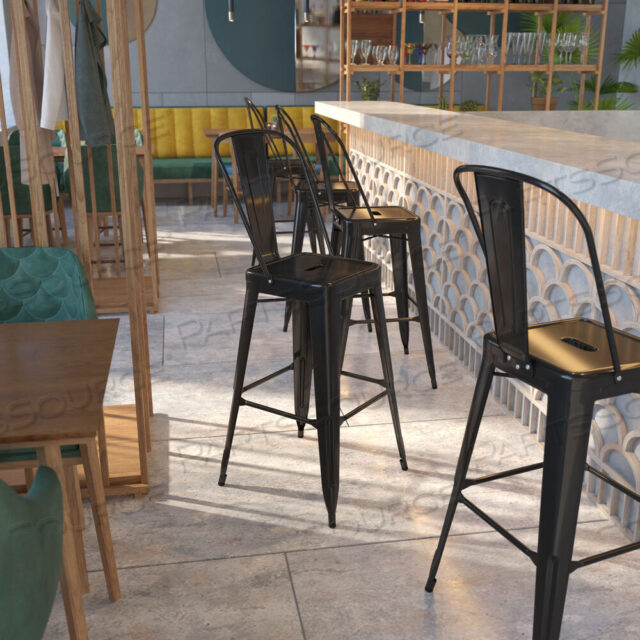 OEM#: CH-31320-30GB-BK-GGKAI COMMERCIAL GRADE 30 HIGH BLACK METAL INDOOR-OUTDOOR BARSTOOL WITH REMOVABLE BACK by Flash Furniture