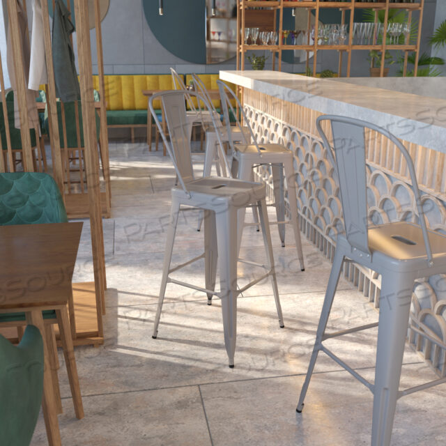 OEM#: CH-31320-30GB-SIL-GGKAI COMMERCIAL GRADE 30 HIGH SILVER METAL INDOOR-OUTDOOR BARSTOOL WITH REMOVABLE BACK by Flash Furniture