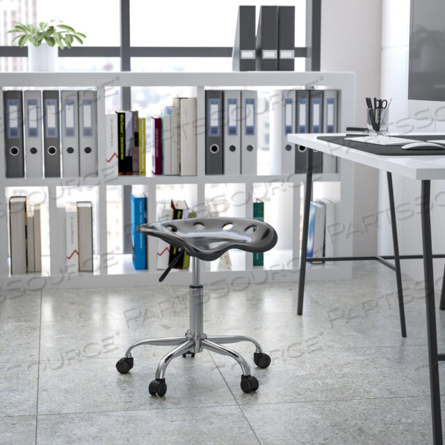 OEM#: LF-214A-BLACK-GGTAYLOR VIBRANT BLACK TRACTOR SEAT AND CHROME STOOL by Flash Furniture