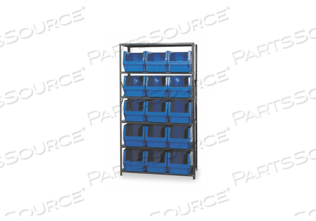 OEM#: MSU-533BLMSU-533 STEEL SHELVING WITH 15 MAGNUM GIANT HOPPER BINS BLUE, 18X42X75 by Quantum Storage Systems