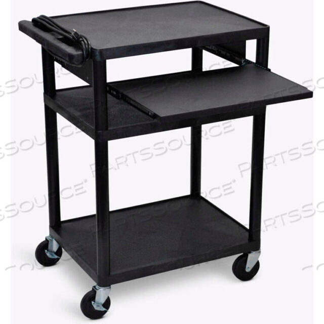OEM#: LP34LE-BPLASTIC AUDIO VISUAL CART WITH PULL-OUT LAPTOP SHELF 34H by Luxor
