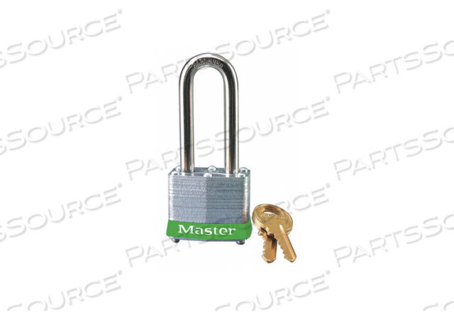 OEM#: 3LHGRNLAMINATED STEEL SAFETY PADLOCK, 1-9/16W X 2H SHACKLE, GREEN by Master Lock