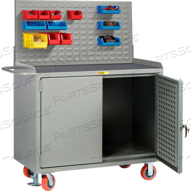 OEM#: MM-LPD-FL-LP48 WIDE MOBILE BENCH CABINETS, LOUVERED DOORS/PANEL - NON-SLIP VINYL TOP by Little Giant