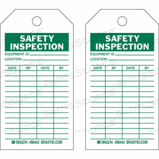 OEM#: 86666SAFETY INSPECTION TAG, 2 SIDED, 100/PKG, CARDSTOCK, 3W X 5-3/4H by Brady Americas