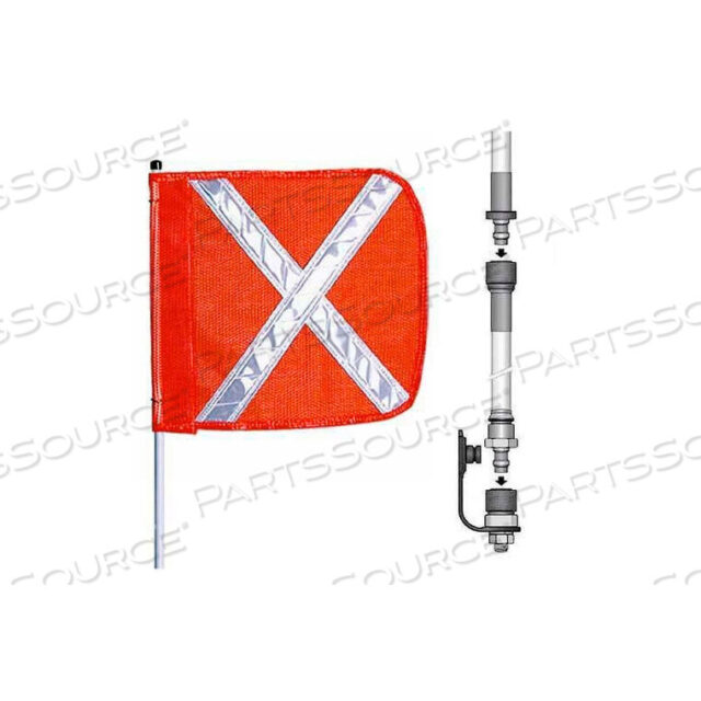 OEM#: FS10X-SPQD-O10 HEAVY DUTY SPLIT POLE WARNING WHIP W/O LIGHT, 12X11 ORANGE W/ X RECTANGLE FLAG by Checkers