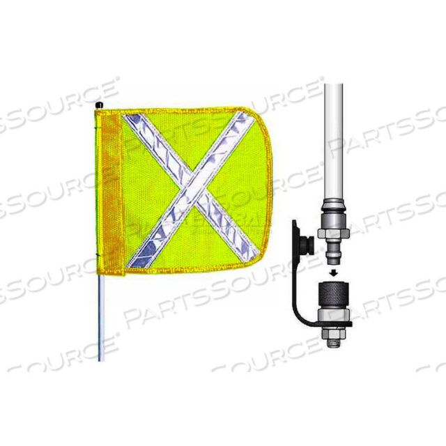 OEM#: FS6X-QD-Y6 HEAVY DUTY QUICK DISCONNECT WARNING WHIP W/O LIGHT, 16X16 YELLOW W/ X RECTANGLE FLAG by Checkers