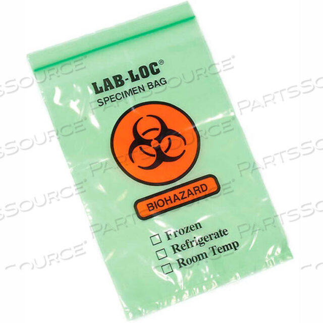 OEM#: LAB20609GRRECLOSABLE 3-WALL SPECIMEN TRANSFER BAG (BIOHAZARD), 6 X 9, GREEN TINT, PKG QTY 1000 by Elkay Plastics